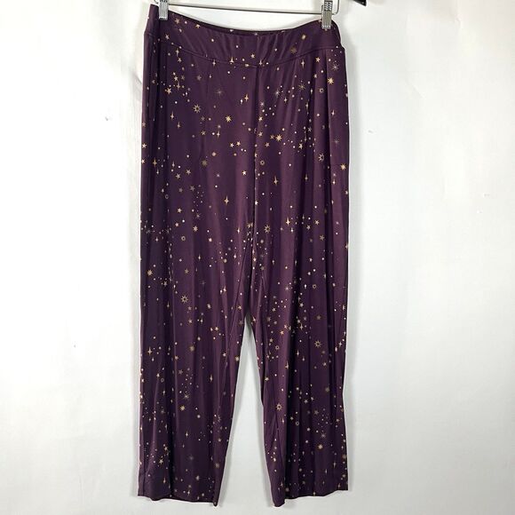 Soma Cool Nights Pajama Pants Medium Wide Leg Purple Gold Stars Moon Celestial - Picture 7 of 7